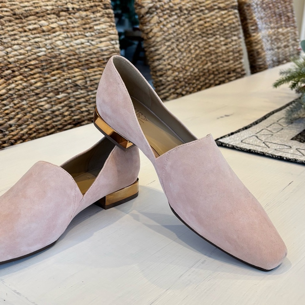 Naturalizer Pink Suede Loafers with Gold Accent Heel - Picture 5 of 11